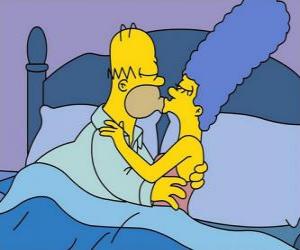 пазл Гомер и Мардж отдавая себе Спокойной ночи поцелуи